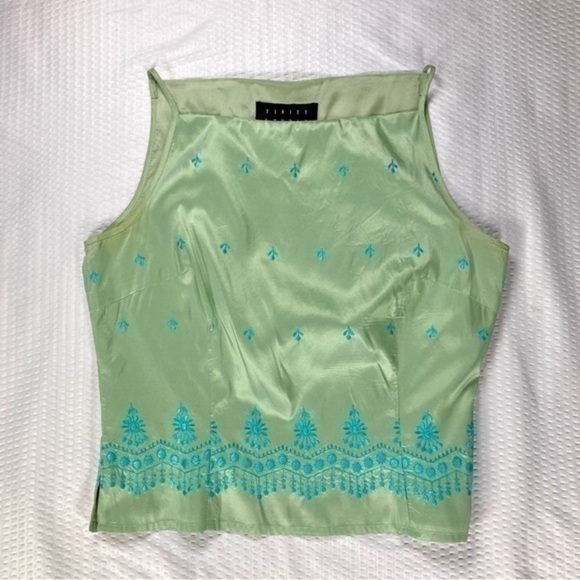 Finity Studio 2 Piece Skirt Top Set Womens 10 Sage Green 100% Silk Embroidered - Picture 9 of 12